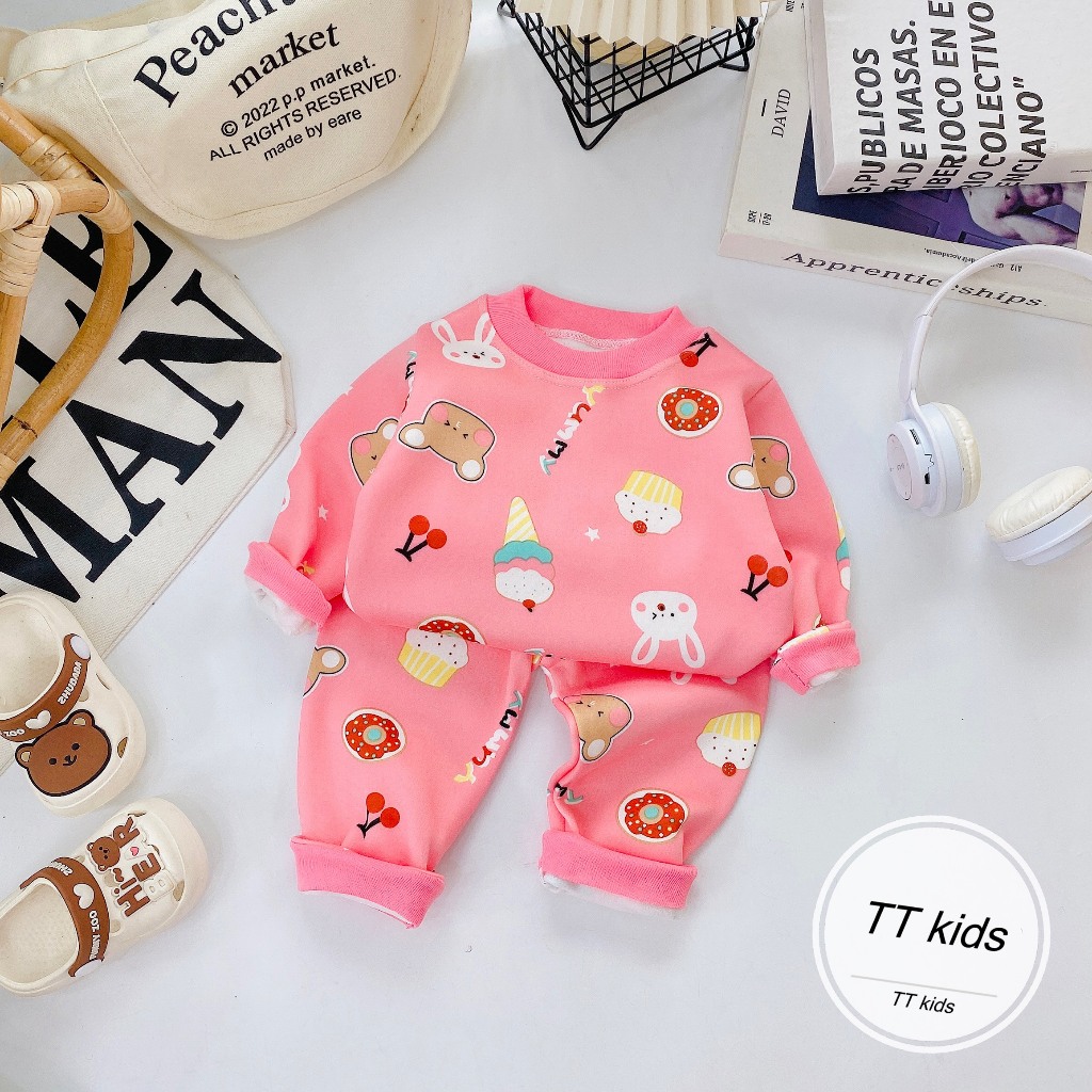 Bộ Quần Áo Thu Đông Nỉ Bông, bao ấm, bao xinh, mềm mịn, dài tay, cho bé gái BD119