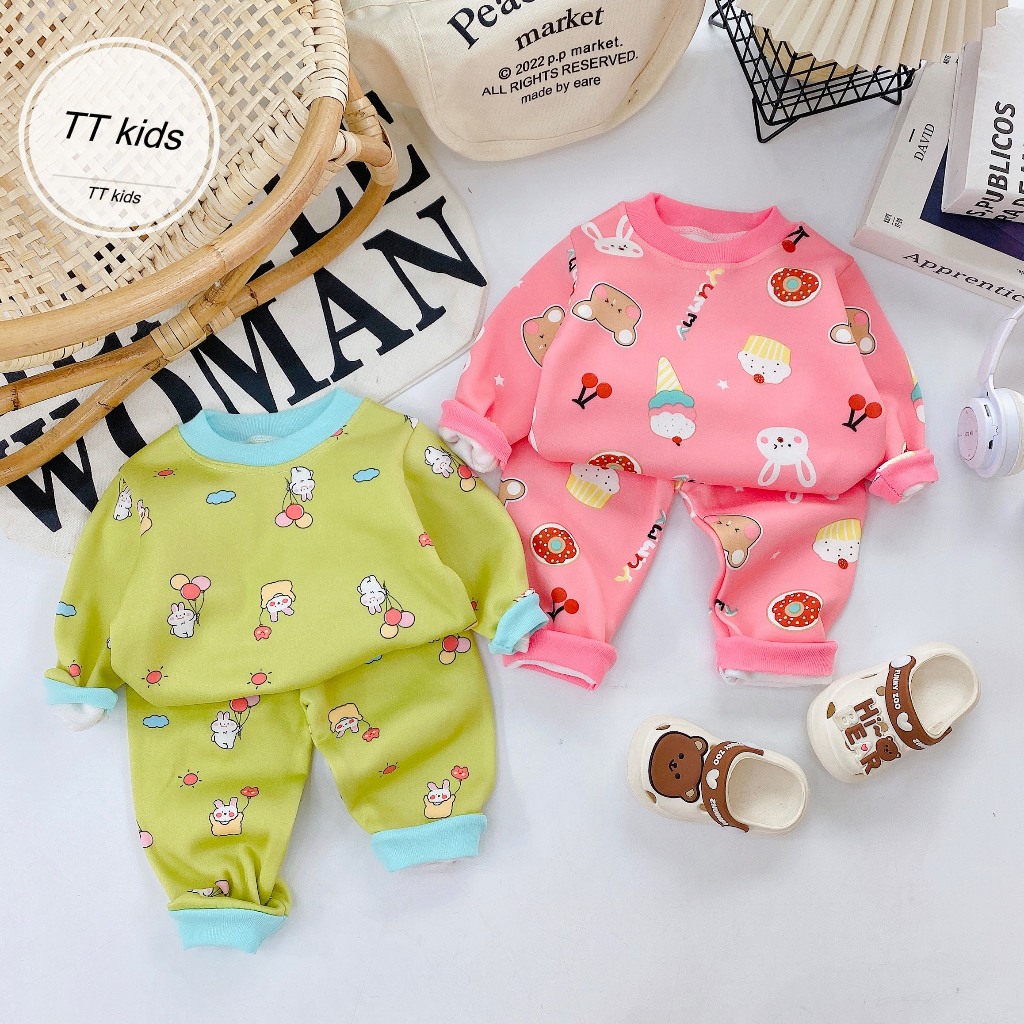 Bộ Quần Áo Thu Đông Nỉ Bông, bao ấm, bao xinh, mềm mịn, dài tay, cho bé gái BD119