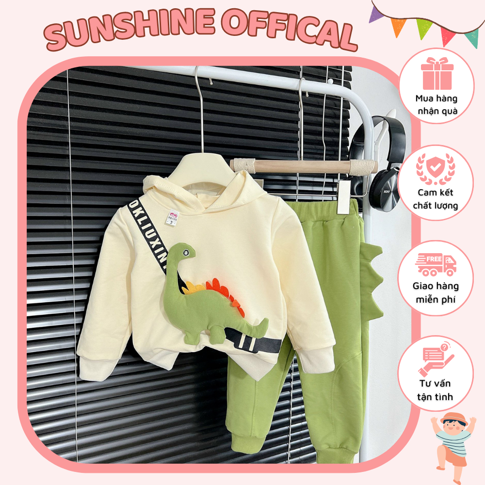 Bộ Cotton da cá hình khủng long cho bé trai siêu đáng yêu