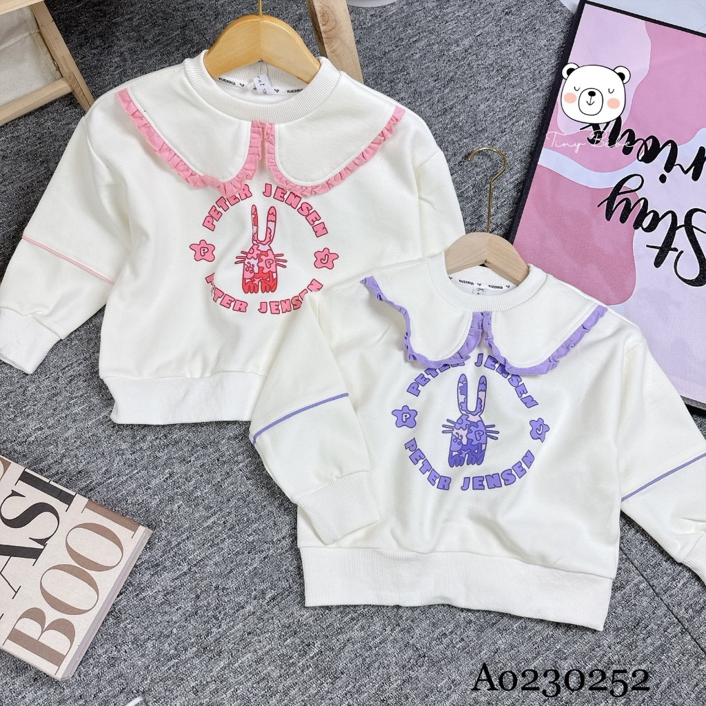 (A252) Áo nỉ cổ sen in hình thỏ dễ thương cho bé gái 18-35kg - Tiny Bébe