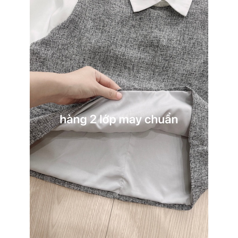 Áo sơ mi dạ tiêu phối cổ tay sơ mi trắng cho nữ