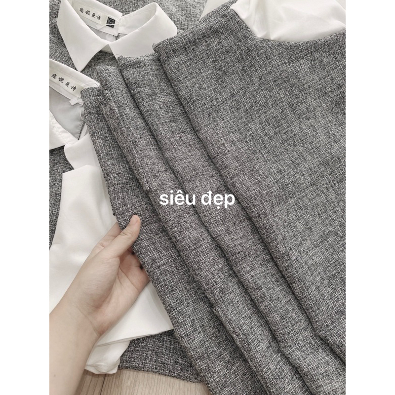 Áo sơ mi dạ tiêu phối cổ tay sơ mi trắng cho nữ