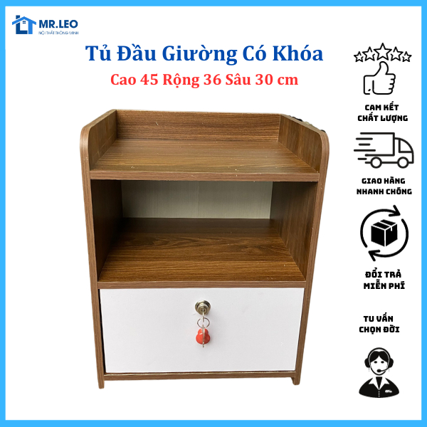 Tủ-Táp Để Đầu Giường 2 Ngăn Kéo Gỗ MDF Nhập Khẩu Ván Dày 12mm Chắc Chắn, Tiện Lợi Có Video HD Lắp Ráp