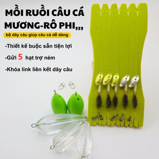 5 bộ mồi ruồi giả câu cá mương suối, rô phi,...buộc sẵn + 5 hạt gạo trợ ném