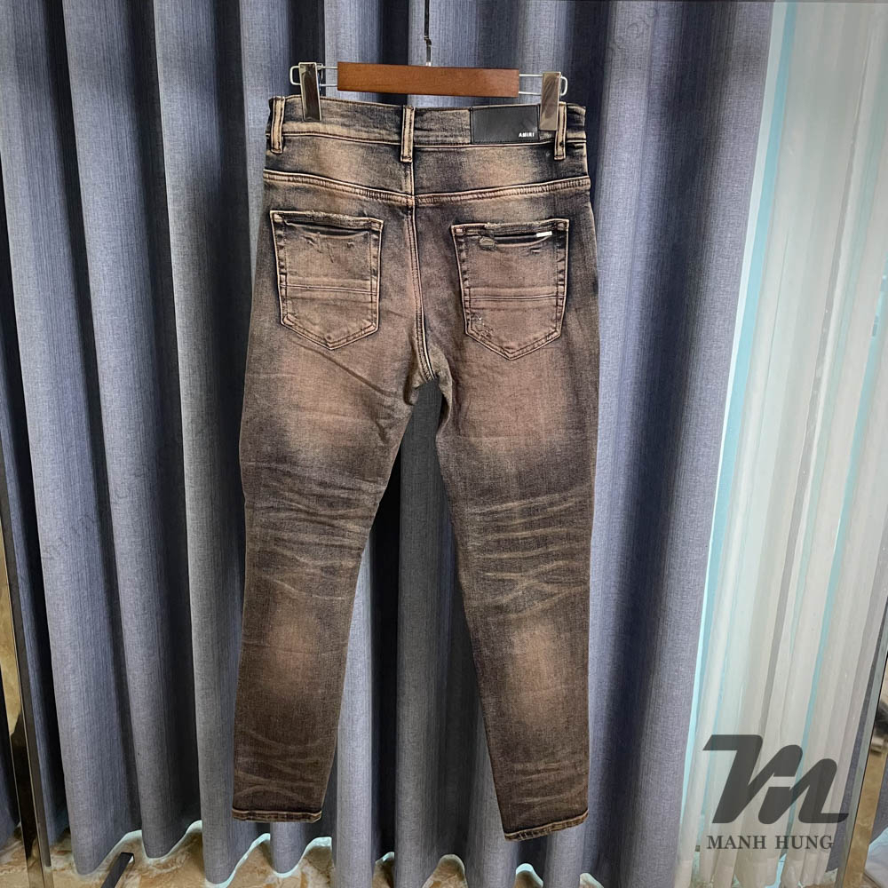 Quần Jean Boy Phố Nâu Đồng Vá Da Nhăn - Quần bò nam Vladak Xanh Rêu loang vàng gối da bản vá to nhiều da hot trend 2023