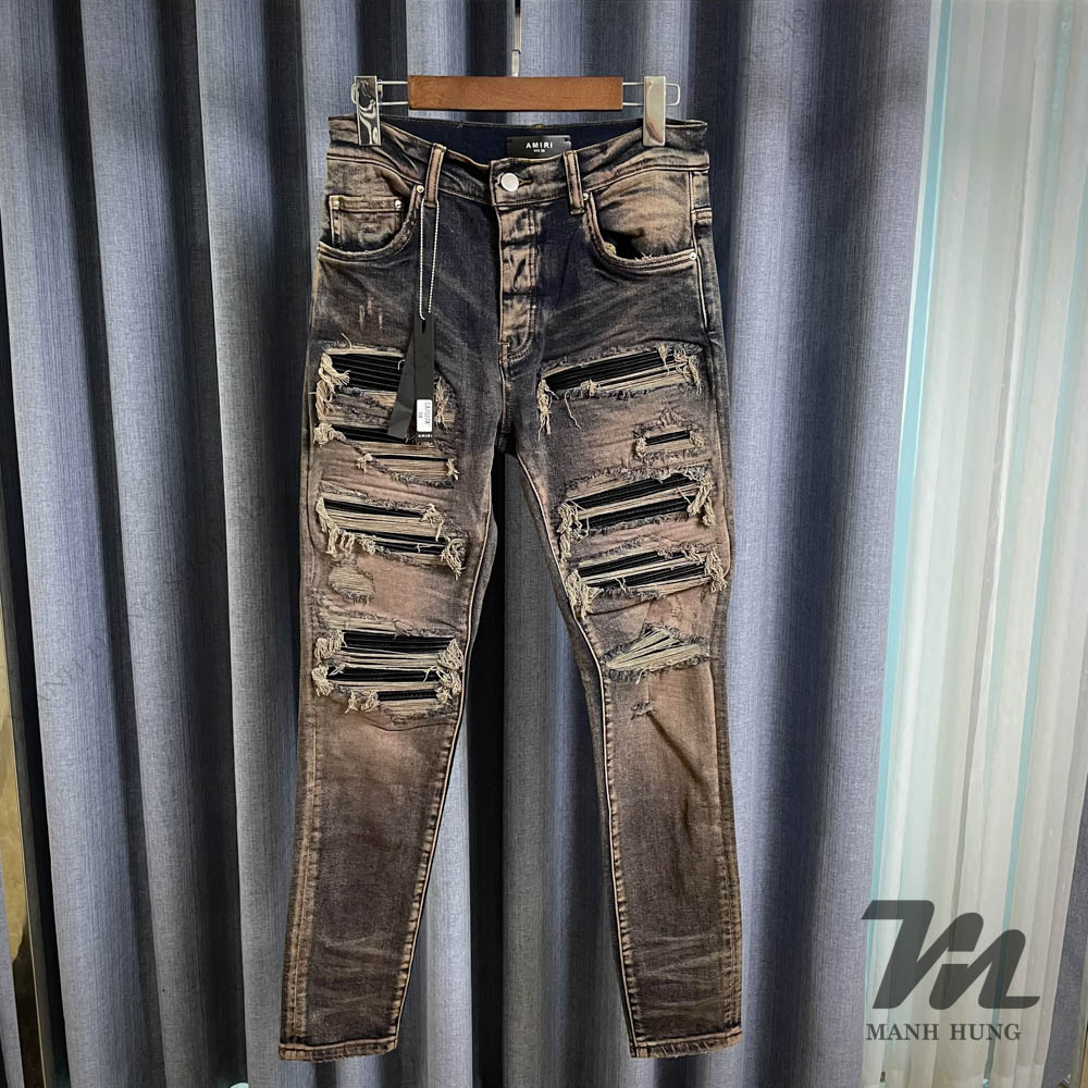 Quần Jean Boy Phố Nâu Đồng Vá Da Nhăn - Quần bò nam Vladak Xanh Rêu loang vàng gối da bản vá to nhiều da hot trend 2023