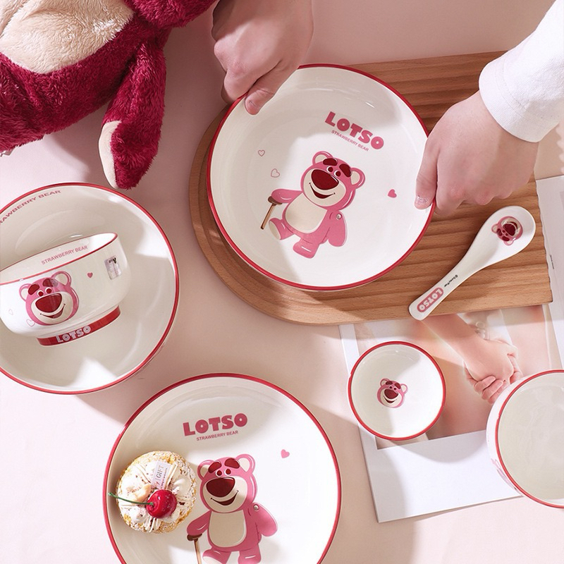 Đĩa Sứ Tròn Gấu Dâu 20cm