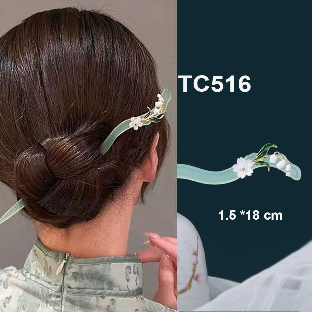 GOTI - Trâm Cài Tóc Hình Đá 4 Lá Bằng Kim Loại Phong Cách Hán Phục Nữ Cổ Điển TC526 TC519 TC517 TC518 TC516 TC503 TC520