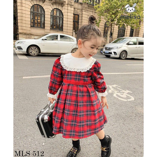 Đầm kẻ caro đỏ Melisa phối cổ trắng ren siêu sang đẹp 10-40kg