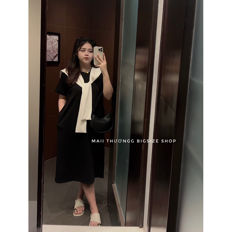 Váy Suông Bigsize Nỉ Tăm Tay Cộc Kèm Khăn D30