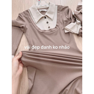 Váy len phối be hồng đáp gấu