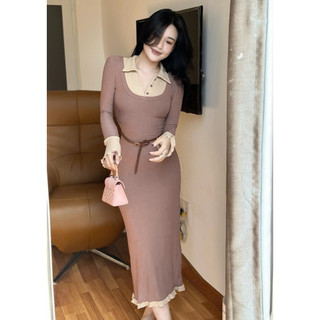 Váy len phối be hồng đáp gấu