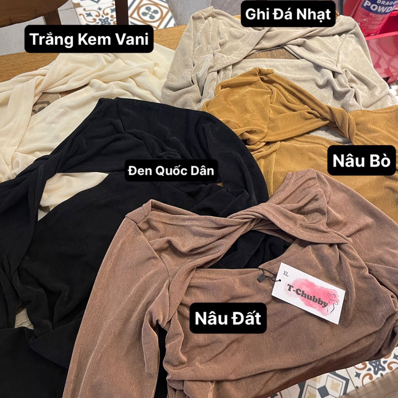 Áo Thun Nhũ Bigsize Nữ Xoắn Ngực Dài Tay Dúm Sườn Tạo Đường Eo AT38