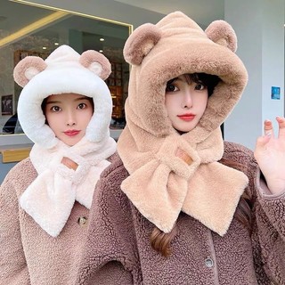 Khăn mũ gấu khăn quàng cổ mùa đông, mũ lông kèm khăn choàng cổ giữ ấm