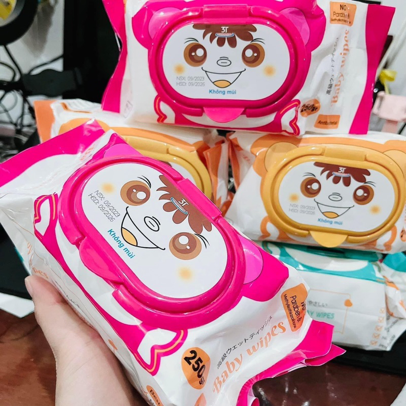 Thùng 30 GÓI KHĂN ƯỚT GẤU BABY WIPES Lớn 250g 17*23cm Không mùi