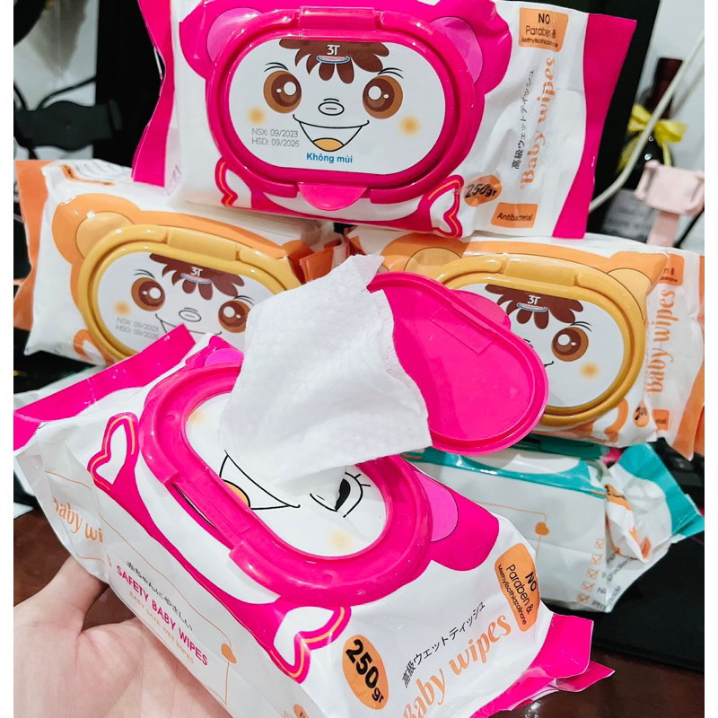 Thùng 30 GÓI KHĂN ƯỚT GẤU BABY WIPES Lớn 250g 17*23cm Không mùi