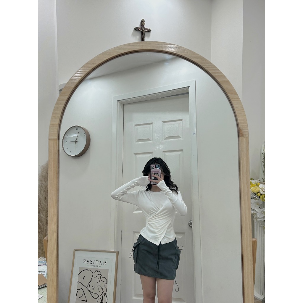 Áo Thun Nữ Dài Tay Vạt Chéo 🦋 Áo Body Nữ Cổ Tròn Vạt Lệch 2 Màu 🦋