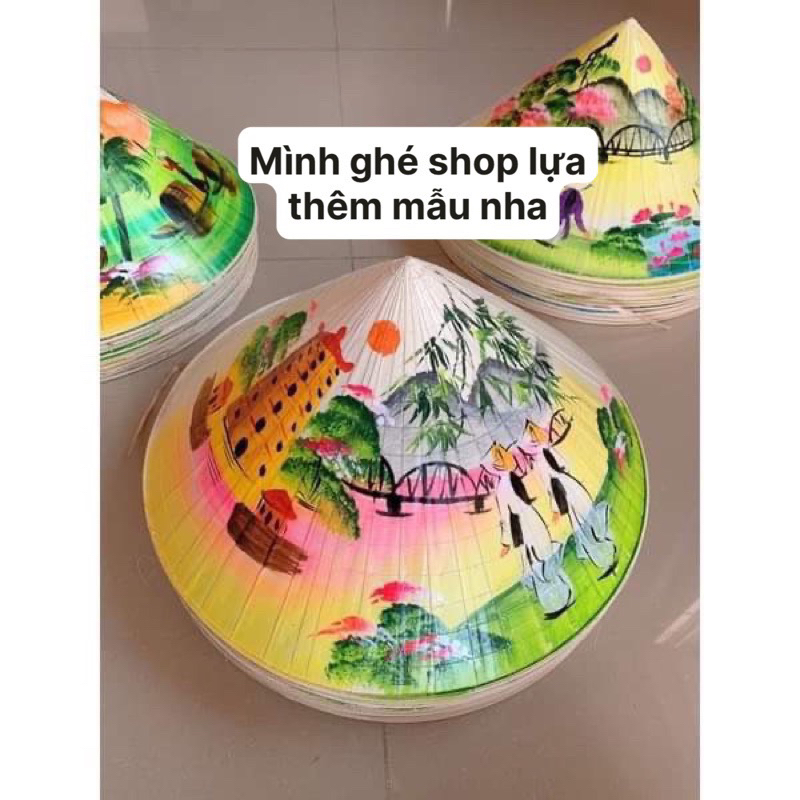 Nón lá vẽ phong cảnh, hoa lá trang trí, decor, cho bé và người lớn đội, các sz trẻ em người lớn