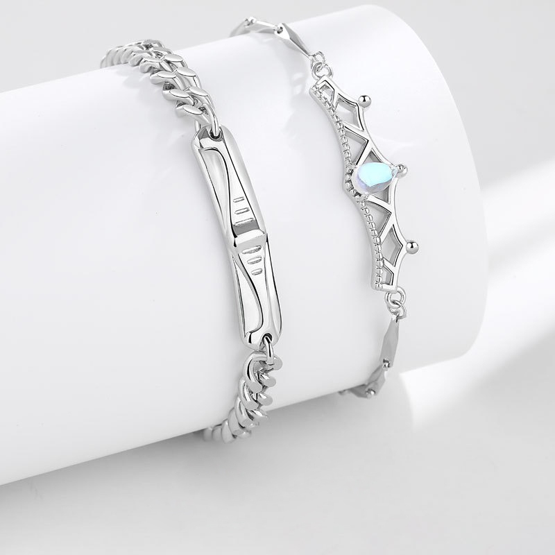 Vòng tay mạ bạc 925 cho cặp đôi nam nữ kiểu dáng thời trang KING & QUEEN