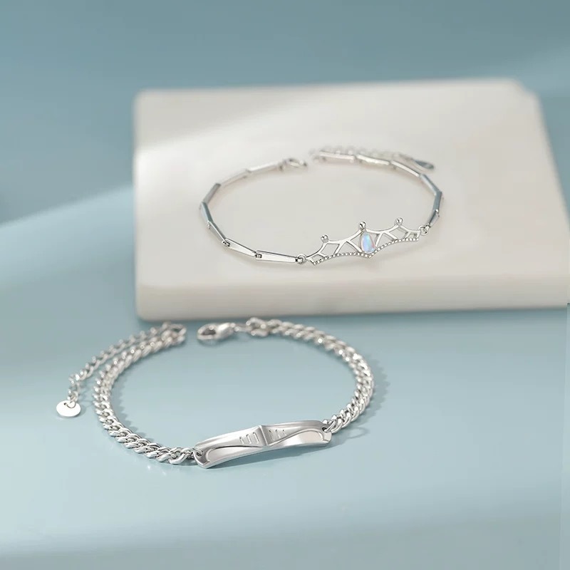 Vòng tay mạ bạc 925 cho cặp đôi nam nữ kiểu dáng thời trang KING & QUEEN