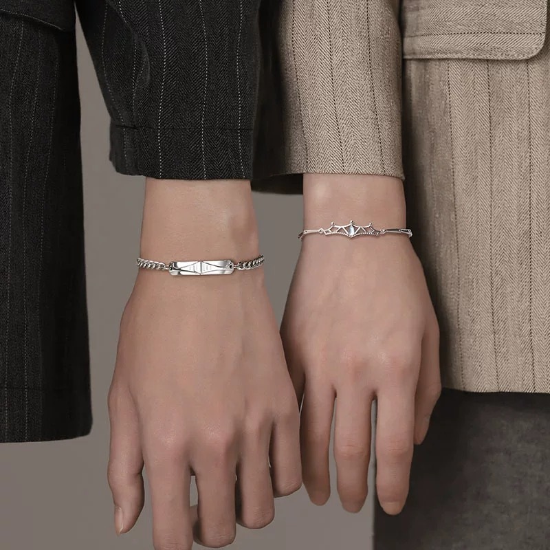 Vòng tay mạ bạc 925 cho cặp đôi nam nữ kiểu dáng thời trang KING & QUEEN