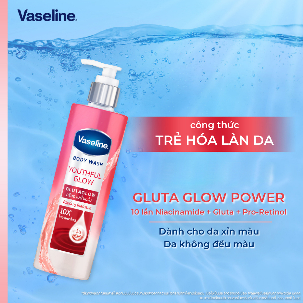 Sữa Tắm Vaseline Dưỡng Da Trắng Sáng Mịn Màng Ngăn Ngừa Lão Hóa Vaseline Body Wash GlutaGlow 10X 425ml