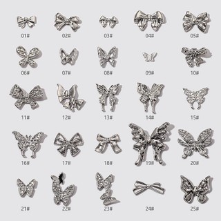 Charm bướm nail,charm nơ nail màu bạc chọn lẻ mẫu