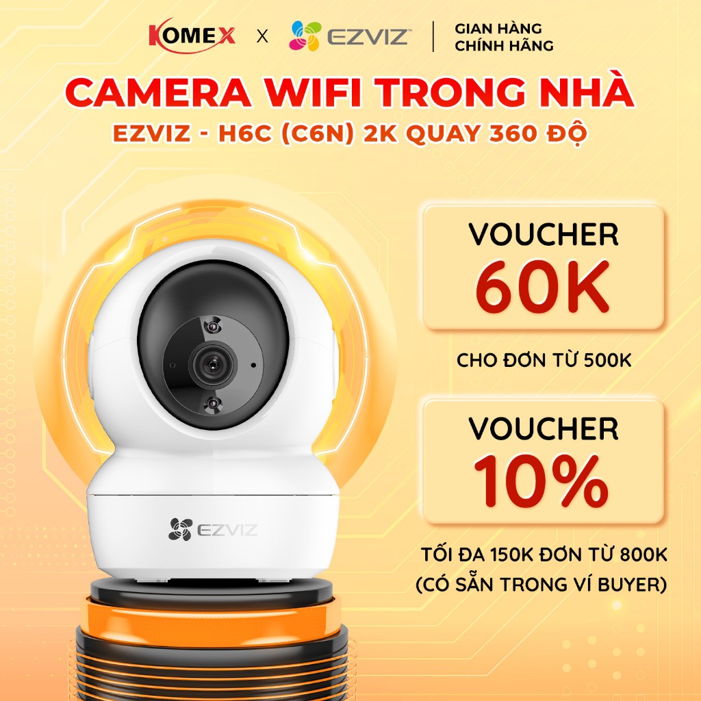 Camera Wifi trong nhà EZVIZ H6C (C6N) 4MP Độ phân giải 2K, đàm thoại 2 chiều,quay quét 360 độ