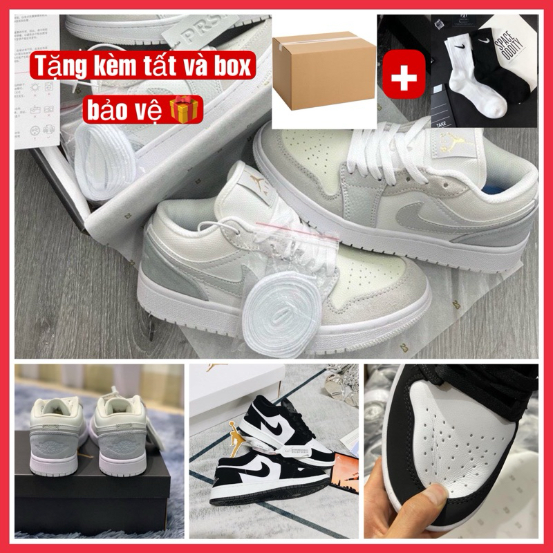 Giày Jordan Nam Nữ, Jordan 1 Low Cổ Thấp,Panda,Paris Da Lộn Cao Cấp Nhất Full Box Bill Tặng Tất Và Box Bv