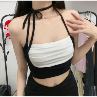Áo Kiểu Cổ Dây Kiểu Yếm Phối Màu Phong Cách Gợi Cảm