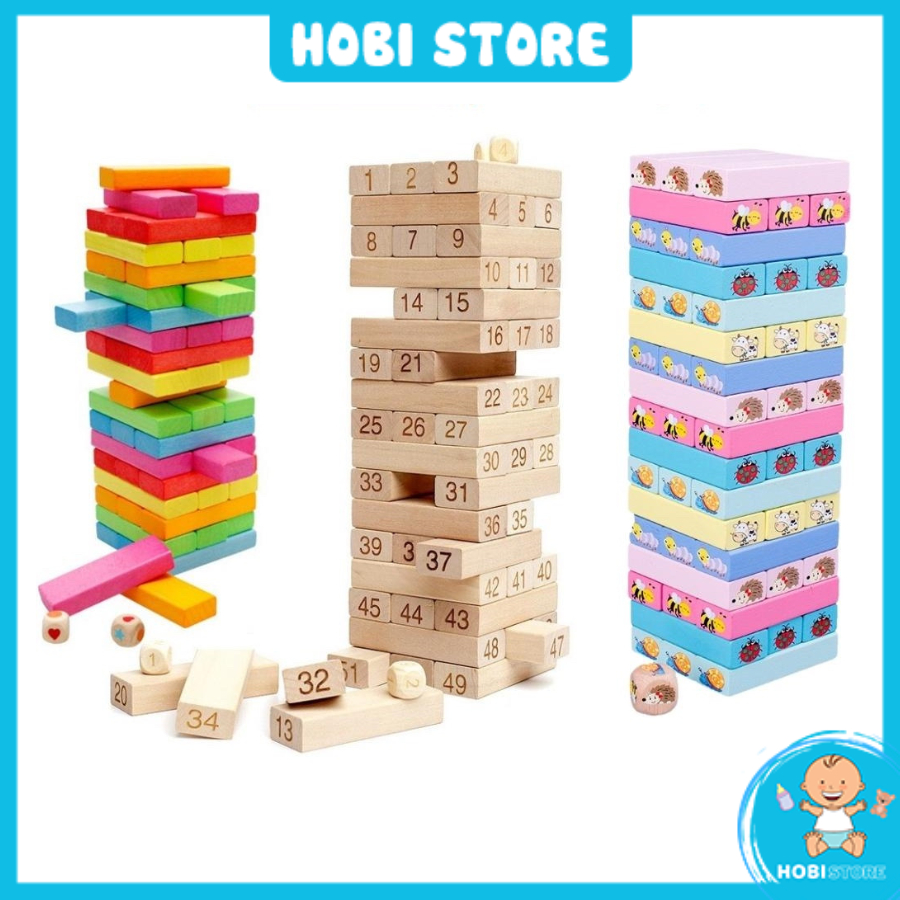 Đồ chơi rút gỗ loại to cỡ lớn bộ thanh in hình xếp khối domino đồ chơi thông minh xả stress trò chơi gắn kết gia đình