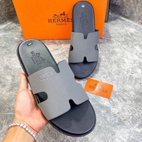 Dép lê nam quai ngang HM quai chữ H da phủ nhung đính đá đen