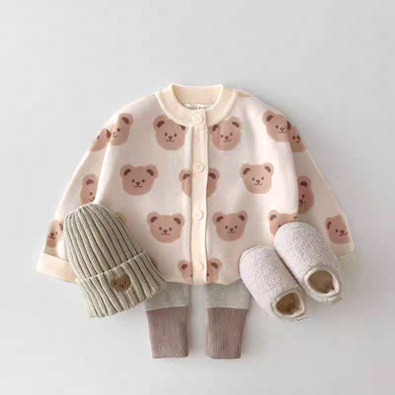Áo khoác, áo len cardigan thu đông hoạ tiết gấu DAILYBEBE made in Korea dễ thương thời trang trẻ em BABYKOREA