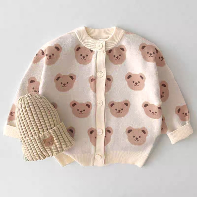 Áo khoác, áo len cardigan thu đông hoạ tiết gấu DAILYBEBE made in Korea dễ thương thời trang trẻ em BABYKOREA
