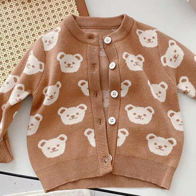Áo khoác, áo len cardigan thu đông hoạ tiết gấu DAILYBEBE made in Korea dễ thương thời trang trẻ em BABYKOREA