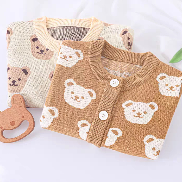Áo khoác, áo len cardigan thu đông hoạ tiết gấu DAILYBEBE made in Korea dễ thương thời trang trẻ em BABYKOREA
