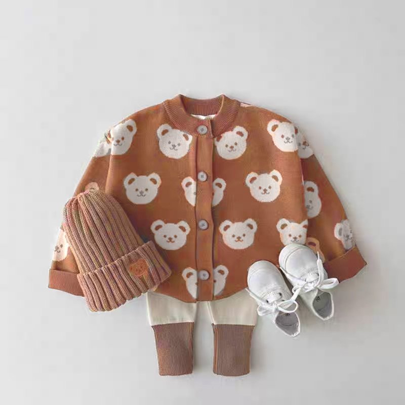 Áo khoác, áo len cardigan thu đông hoạ tiết gấu DAILYBEBE made in Korea dễ thương thời trang trẻ em BABYKOREA