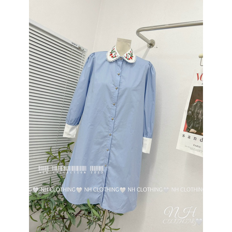 Váy sôm xuông thêu hoa xanh mint tiểu thư