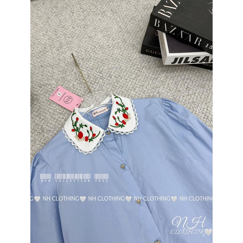 Váy sôm xuông thêu hoa xanh mint tiểu thư