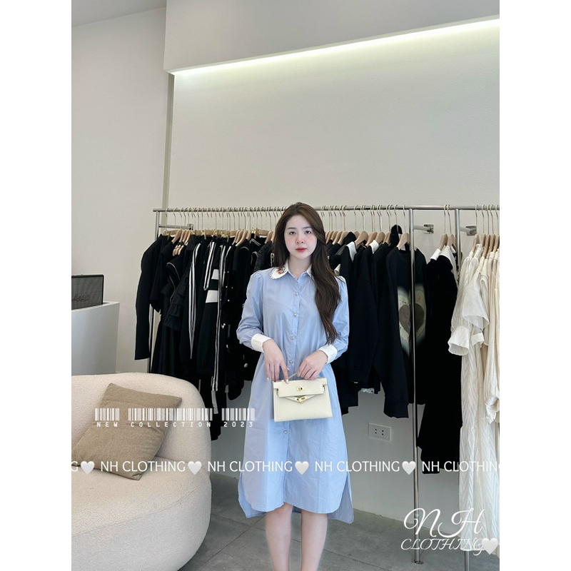 Váy sôm xuông thêu hoa xanh mint tiểu thư