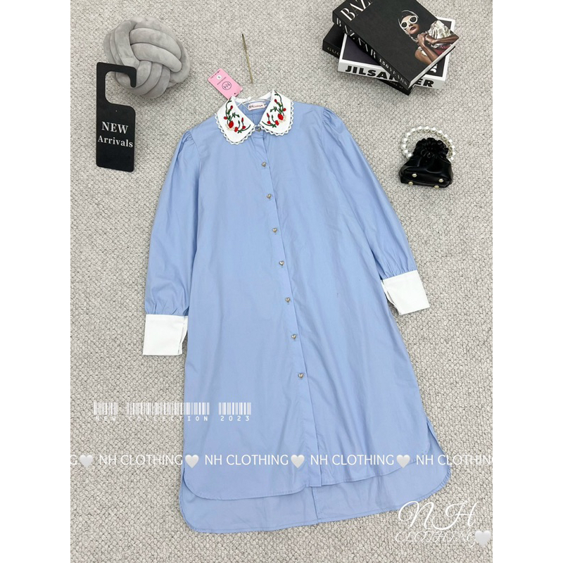 Váy sôm xuông thêu hoa xanh mint tiểu thư