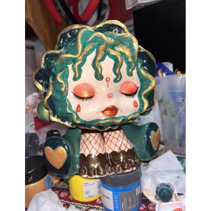 (Mua 1 tặng 1 tượng mini)SKULLPANDA tượng thạch cao chưa tô màu cao 20cm rộng 18cm có kèm 2 cọ, 12 m