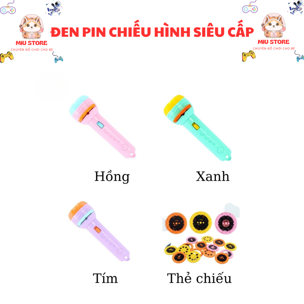 Đèn pin chiếu hình cho bé 80 hình động vật sắc nét, thông minh