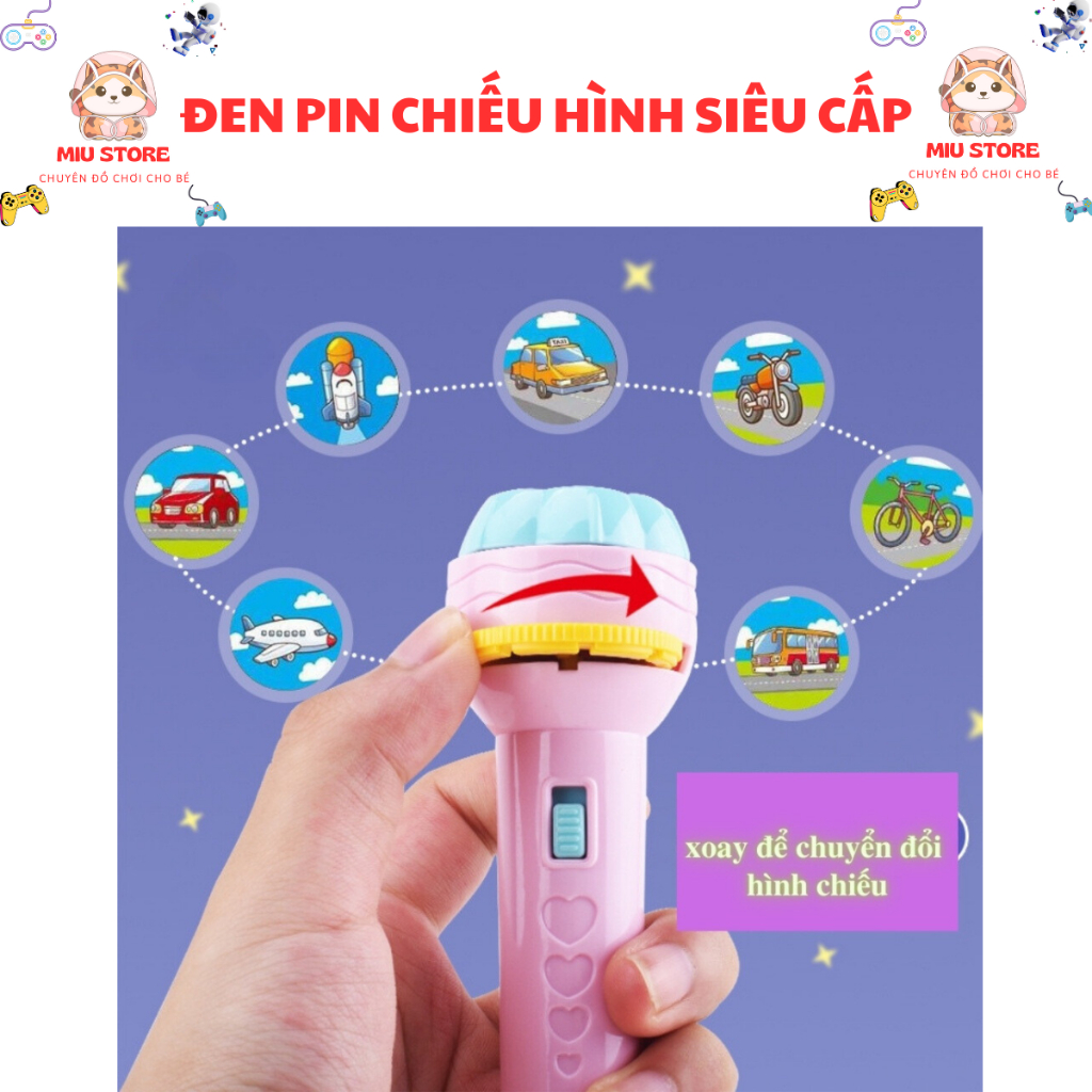 Đèn pin chiếu hình cho bé 80 hình động vật sắc nét, thông minh