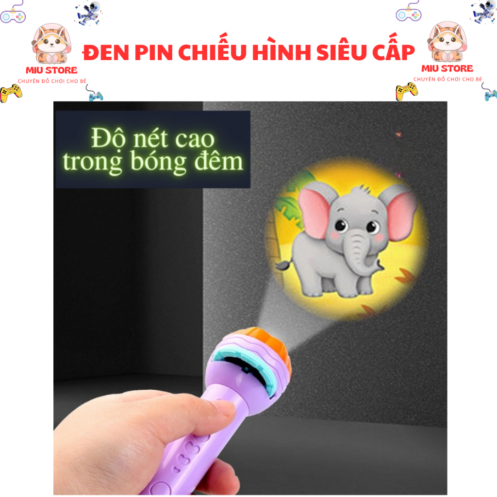 Đèn pin chiếu hình cho bé 80 hình động vật sắc nét, thông minh