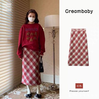 CHÂN VÁY DẠ KẺ DÀI MIDI CARO SKIRT Y JIA Studio doubleh.clo - Chân váy chữ A dáng dài lưng cao kẻ caro xẻ sau vintage HQ