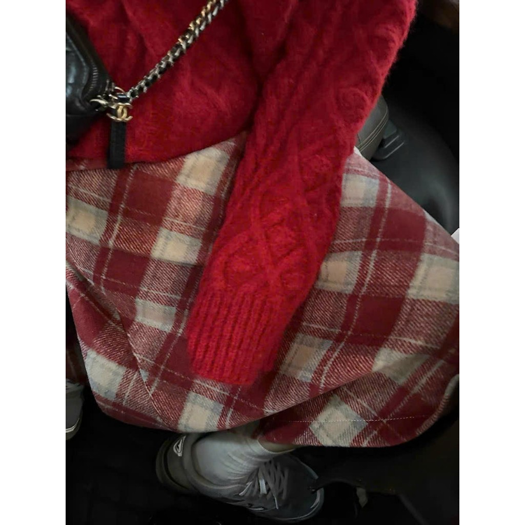 CHÂN VÁY DẠ KẺ DÀI MIDI CARO SKIRT Y JIA Studio doubleh.clo - Chân váy chữ A dáng dài lưng cao kẻ caro xẻ sau vintage HQ