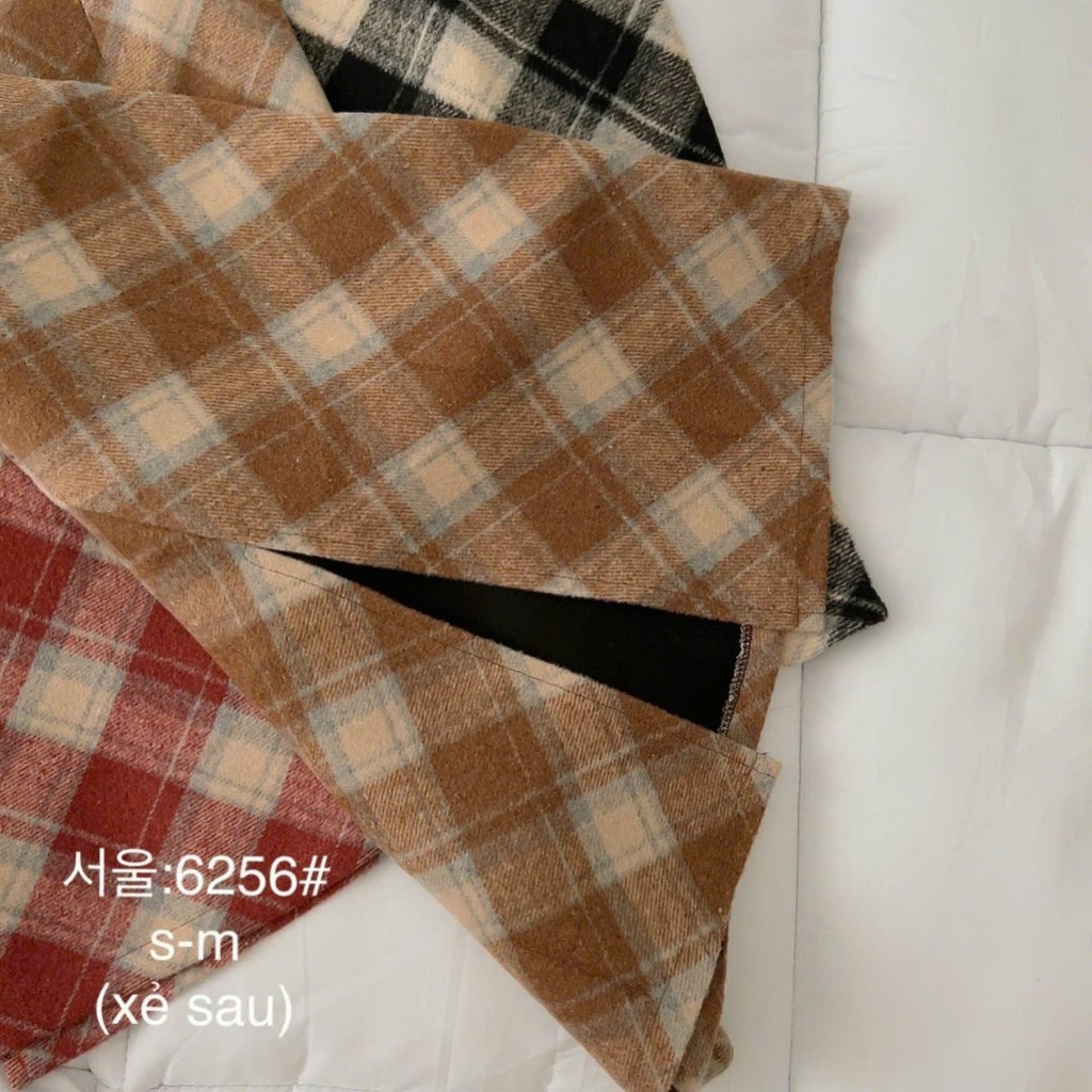 CHÂN VÁY DẠ KẺ DÀI MIDI CARO SKIRT Y JIA Studio doubleh.clo - Chân váy chữ A dáng dài lưng cao kẻ caro xẻ sau vintage HQ