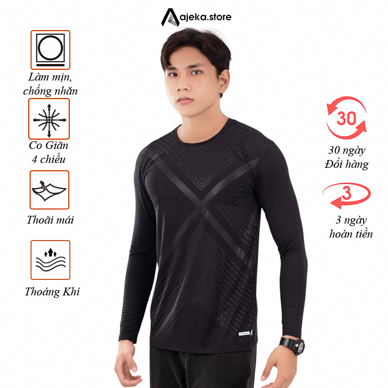 Áo thun nam thể thao tay dài AJEKA, thun lạnh co giãn bốn chiều