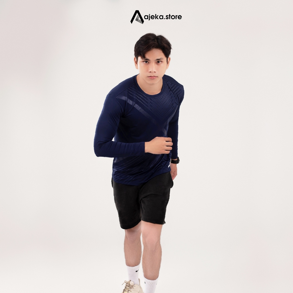 Áo thun nam thể thao tay dài AJEKA, thun lạnh co giãn bốn chiều
